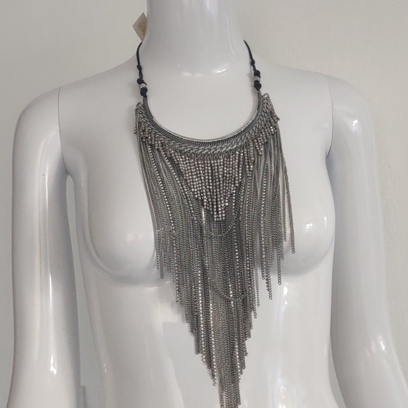 💎Josephine CHICOS Bib Strand Statement Necklace Silver Chains Rhinestones RARE - Picture 7 of 12